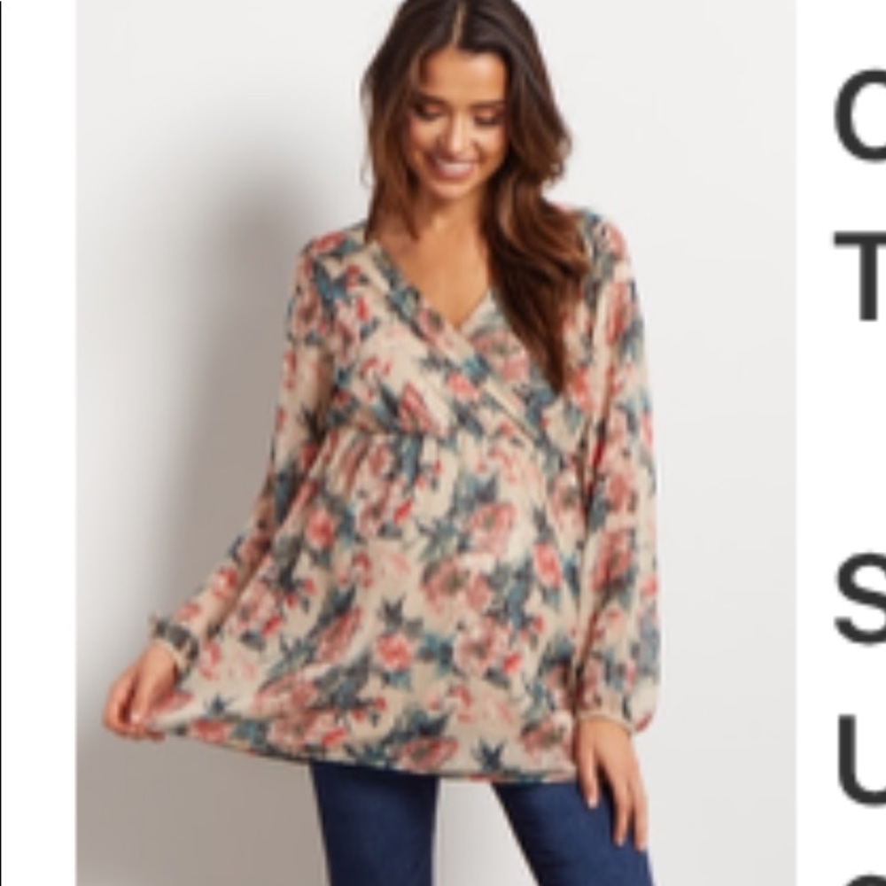 White Floral Chiffon Wrap Top - XL - Pink Blush